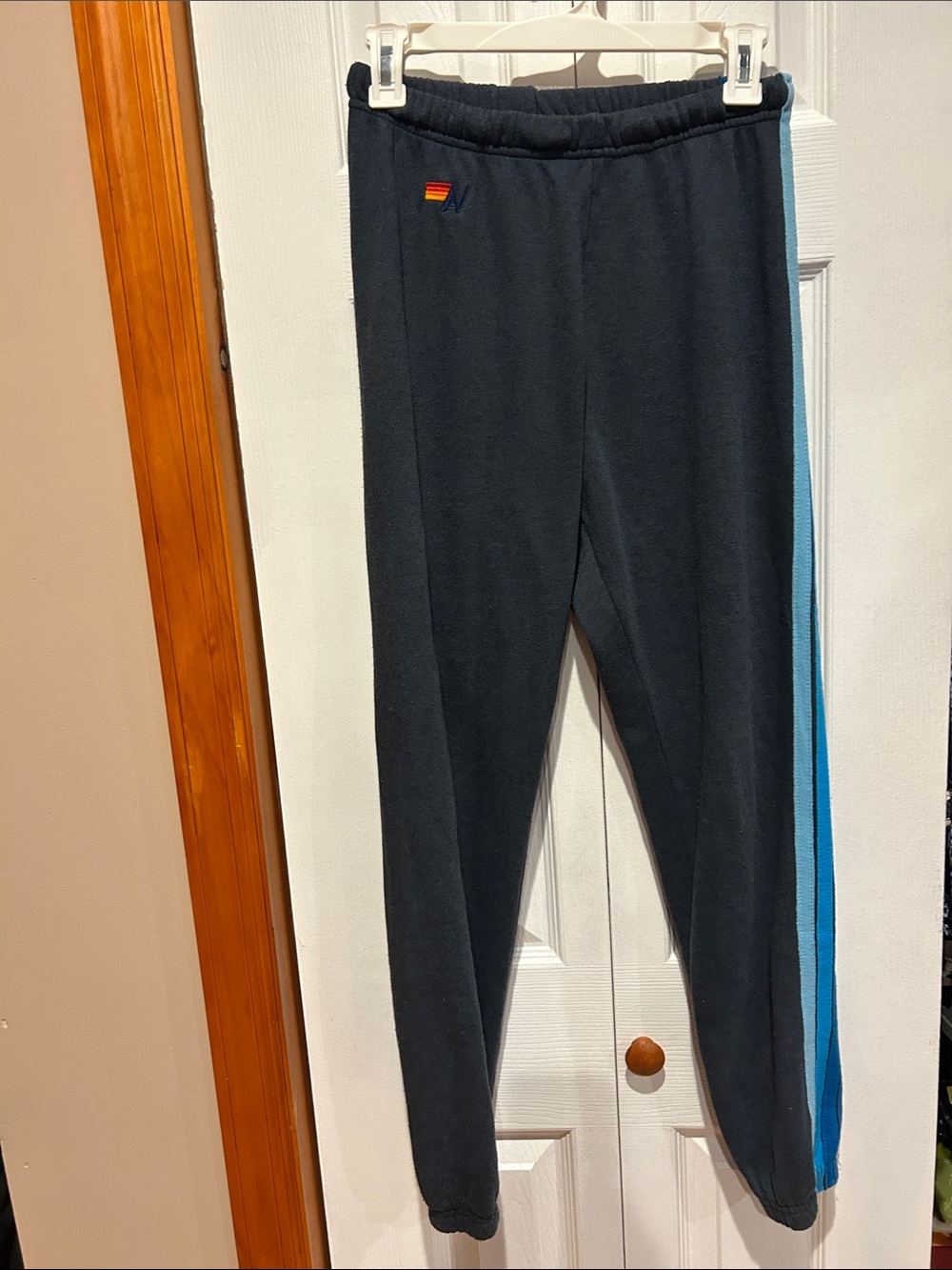 Aviator Nation Gray Track Sweatpants with Blue Side Stripe